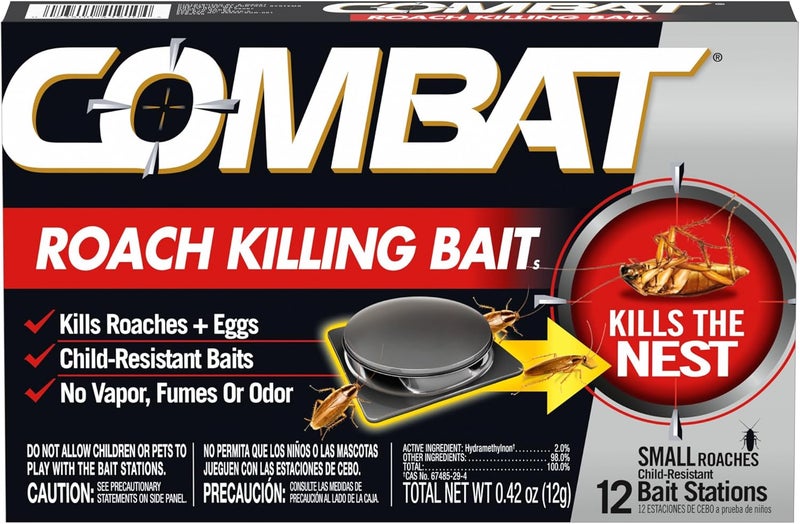 Combat Roach Killing Bait Stations for Small Roaches, Kills Roaches and Eggs, 12 Count - Image 1